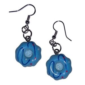 Blue Donut Earrings Fun Food Jewelry Novelty Dangle Drop Earrings